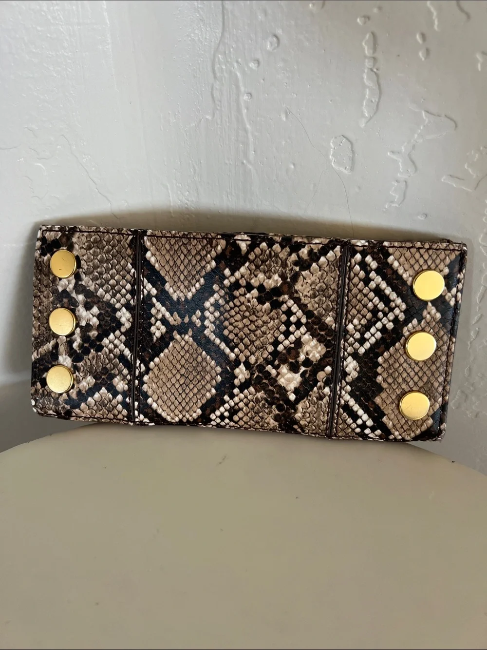 Hammitt 110 North Snake-Print Foldover Wallet Clutch with Gold Studs